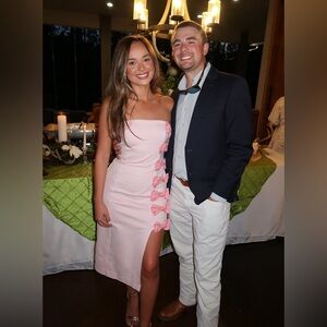 BHLDN Anthropologie Lea Strapless Pink Bow Midi Dress L